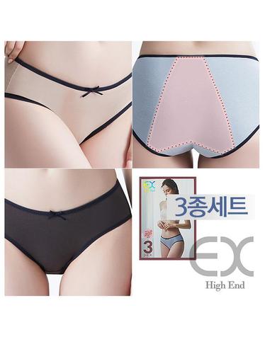 [이엑스이너] 면스판 미디 삼각 위생팬티 3종세트 EWP319