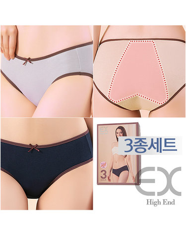 [이엑스이너]면스판 미디 삼각 위생팬티 3종세트 EWP320