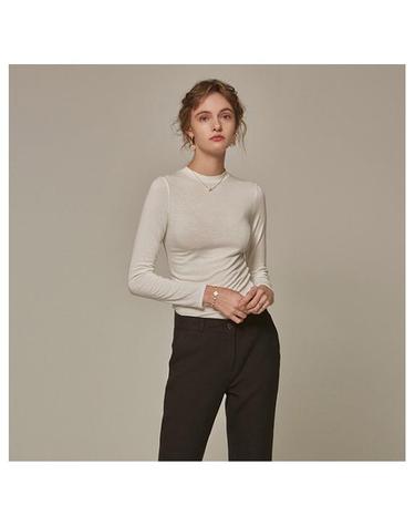 슬림 라운드 롱 티셔츠_아이보리
