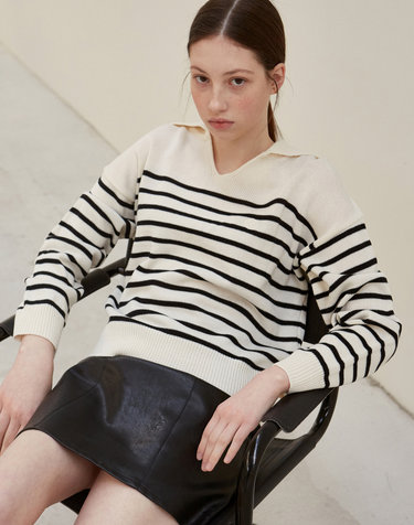 SAILOR COLLAR STRIPE KNIT_IVORY