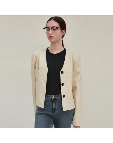 MINIMAL LEATHER JACKET_CREAM