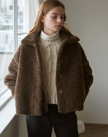 FLEECE COLLAR JACKET_BROWN