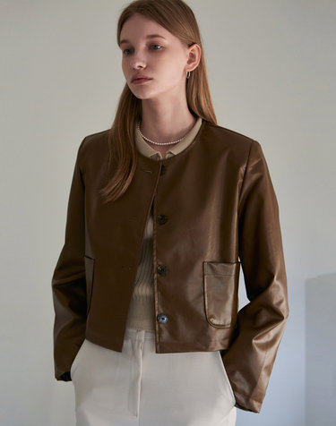 LEATHER ROUND JACKET_BROWN