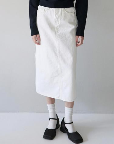 H-LINE DENIM SKIRT_WHITE