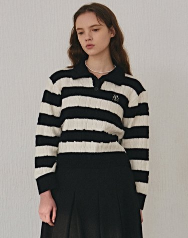 MINIMAL STRIPE BUTTON KNIT_BLACK