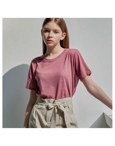 LINEN ROUND HALF T_MOCHA PINK