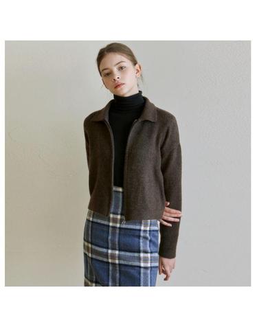 STAND COLLAR ZIPUP KNIT_DEEP BROWN