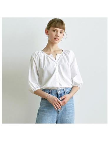 FRONT BUTTON PUFF BLOUSE_WHITE