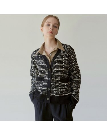 TWEED KNIT CARDIGAN_BLACK
