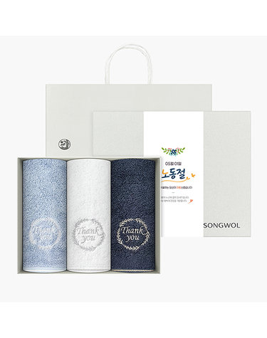 송월타올 노동절 근로자의 날 기념선물 땡큐190g 3매 선물세트(쇼핑백) 기념수건 답례품