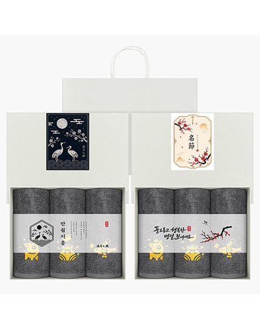 송월타월 베일패키지 추석 명절 답례품 3매세트(황금복자수)(쇼핑백 증정)