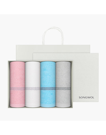 송월타월 웨이브 세면타올 4매 선물세트(쇼핑백) 기념수건 답례품