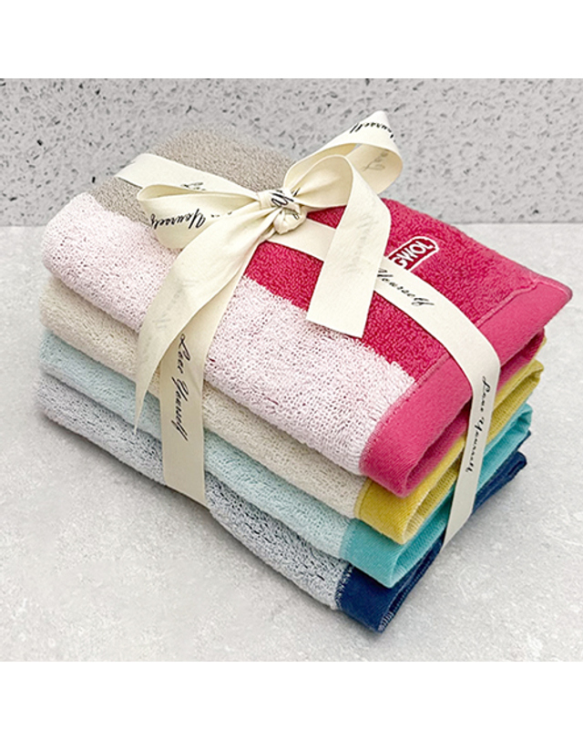 송월타올 송월타월 컬러웨이34고리 핸드수건 4장 리본 선물포장 타올 세트 답례품 착용컷