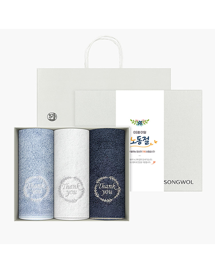 송월타올 노동절 근로자의 날 기념선물 땡큐190g 3매 선물세트(쇼핑백) 기념수건 답례품 근로자의 날 땡큐190g 3p세트(쇼핑백)