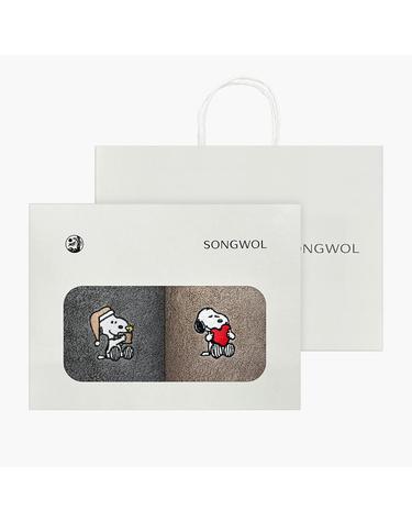 [송월타올] 스누피 멜로우 심플무지 2매 선물세트(쇼핑백) 기념수건 답례품