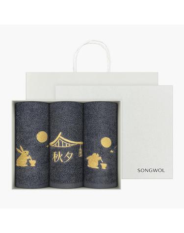 송월타올 추석 명절 금토끼 호텔수건 130g 3매 선물세트(쇼핑백) 기념수건 답례품
