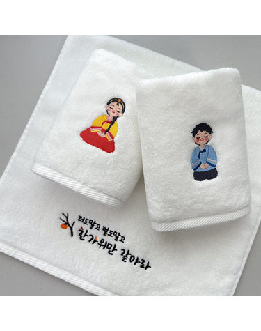 송월타올 추석 명절 한가위 한복자수 호텔수건 150g 5매(케이스) 기념수건 답례품