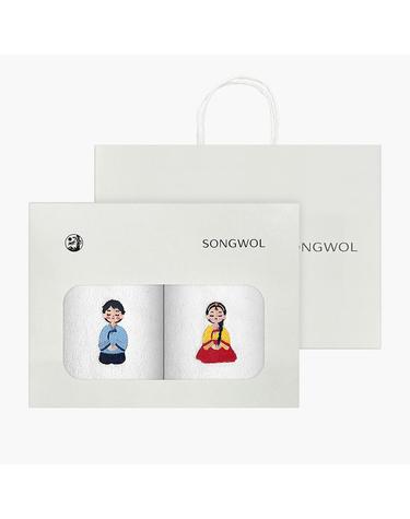 송월타올 추석 명절 한가위 한복자수 호텔수건 150g 2매 선물세트(쇼핑백) 기념수건 답례품
