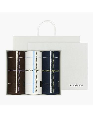 송월타올 카운테스마라 체크 200g 세면타올 3매 선물세트(쇼핑백) 기념수건 답례품
