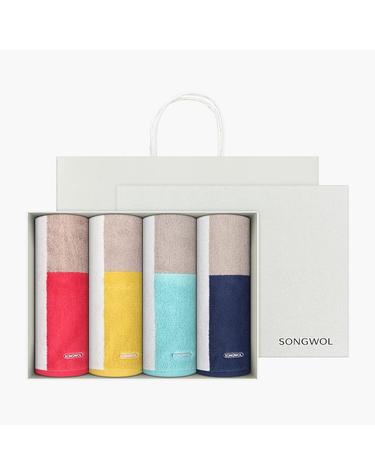 송월타올 컬러웨이 코마사 180g 선염 세면타올 4매 선물세트(쇼핑백) 기념수건 답례품