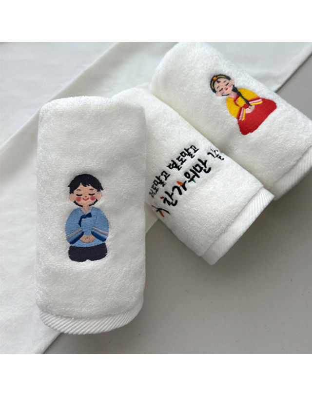 송월타올 송월타올 추석 명절 한가위 한복자수 호텔수건 150g 2매 선물세트(쇼핑백) 기념수건 답례품 착용컷