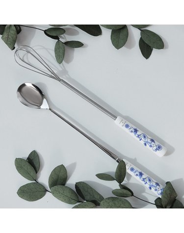 버터플라이 블루 도자기 롱스푼+미니거품기