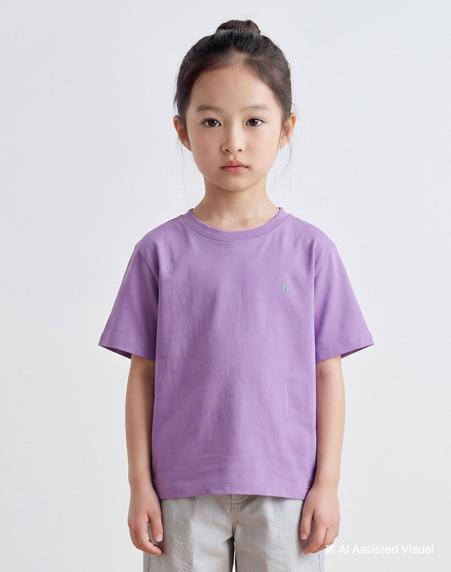 헤지스 키즈 [KIDS] 반팔 티셔츠 퍼플 바이올렛 착용컷