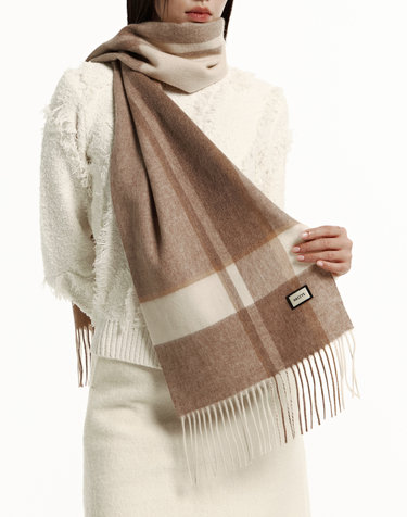 [Cashmere Blended] 베이지 체크 캐시미어혼방 머플러