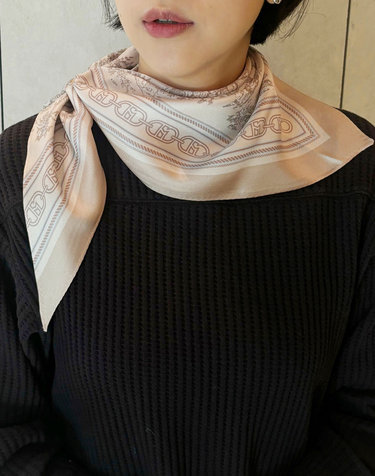 [뜨왈드주이] Toile de Jouy 베이지 삼각링 실크 스카프(링세트)