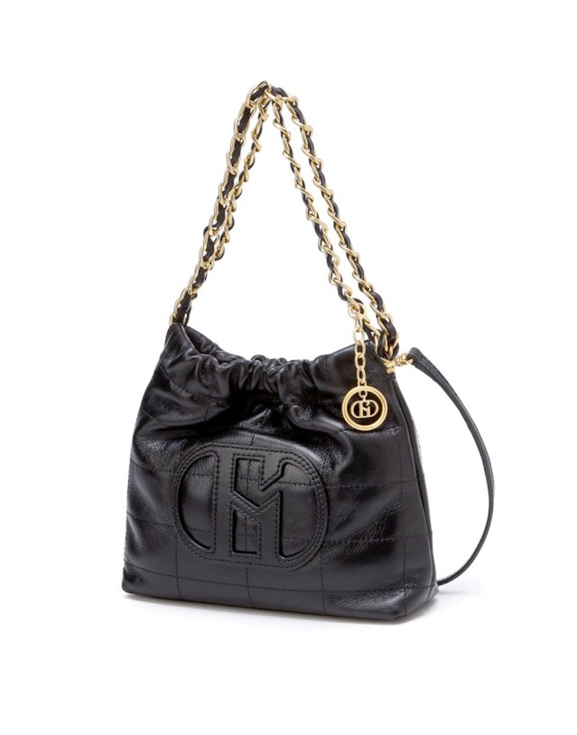헤지스 액세서리 [H20크링클] H패치 블랙 레더 퀼팅 체인 호보 숄더백 S 착용컷