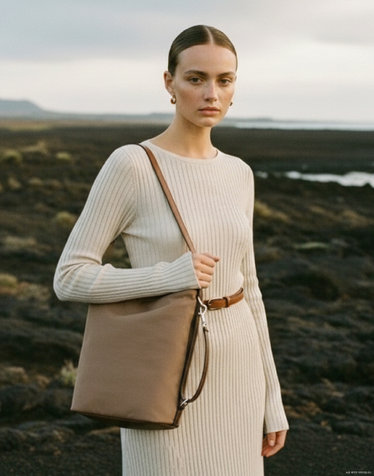 [H-Nuve] 누베 H 나일론 다크베이지 레더콤비 숄더백 M