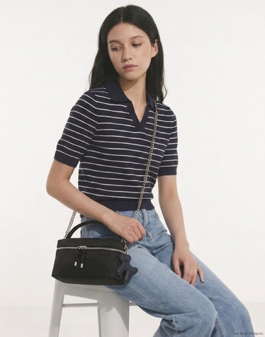 [아이코닉] 나일론 블랙 체인 숄더백 (코스메틱백 겸용)