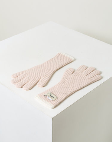 [선물추천][스마트폰 터치][Cashmere Blended] 핑크 라인배색 캐시미어혼방 핑거홀 장갑