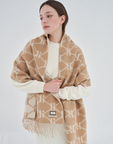 [Cashmere Blended] 베이지 캐시미어혼방 양면 숄 머플러