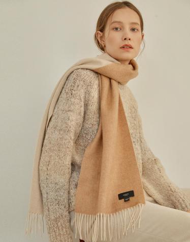 [스테디셀러][Cashmere100%] 아이보리 컬러배색 캐시미어 머플러