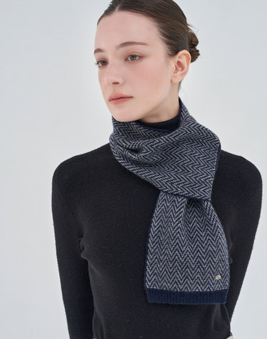 [Cashmere Blended] 네이비 헤링본 울캐시미어혼방 머플러