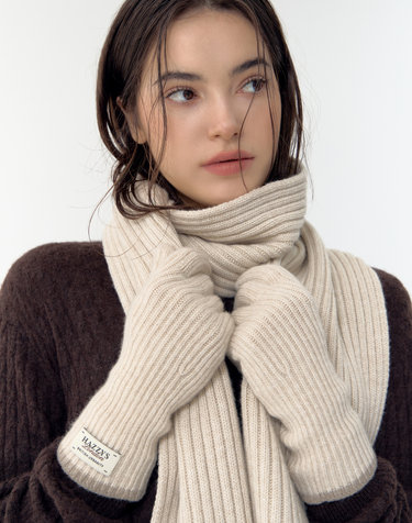 [선물추천][Cashmere Blended] 베이지 라인배색 울캐시미어 머플러