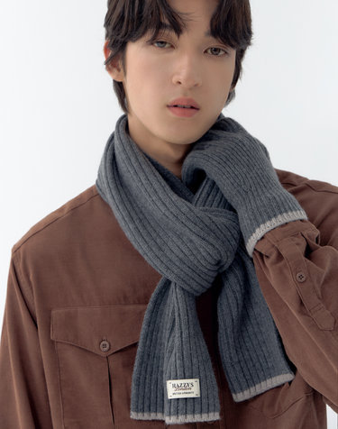 [백화점BEST][Cashmere Blended] 그레이 라인배색 울캐시미어 머플러