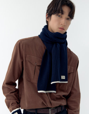 [Cashmere Blended] 네이비 라인배색 울캐시미어 머플러
