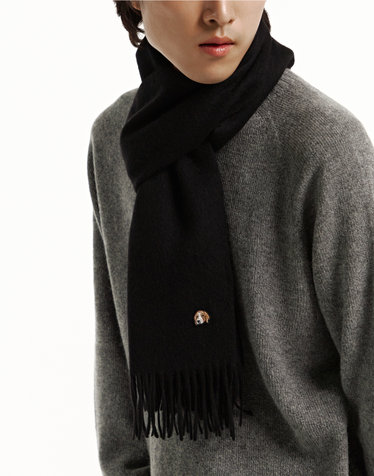 [Cashmere Blended] 블랙 퍼피자수 울캐시미어혼방 머플러