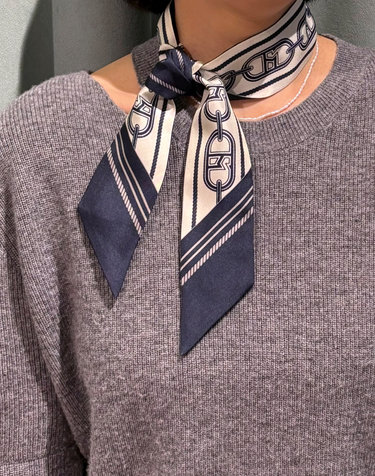 [SILK100%] 네이비 H클립 쁘띠 실크 스카프