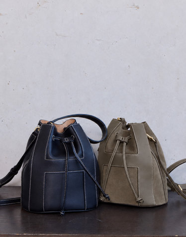 [H-BAG] 카키 H패치 소가죽 미니 토트 크로스백