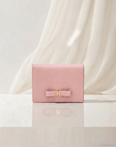 [H-Cheire] 핑크 H리본 장식 소가죽 반지갑