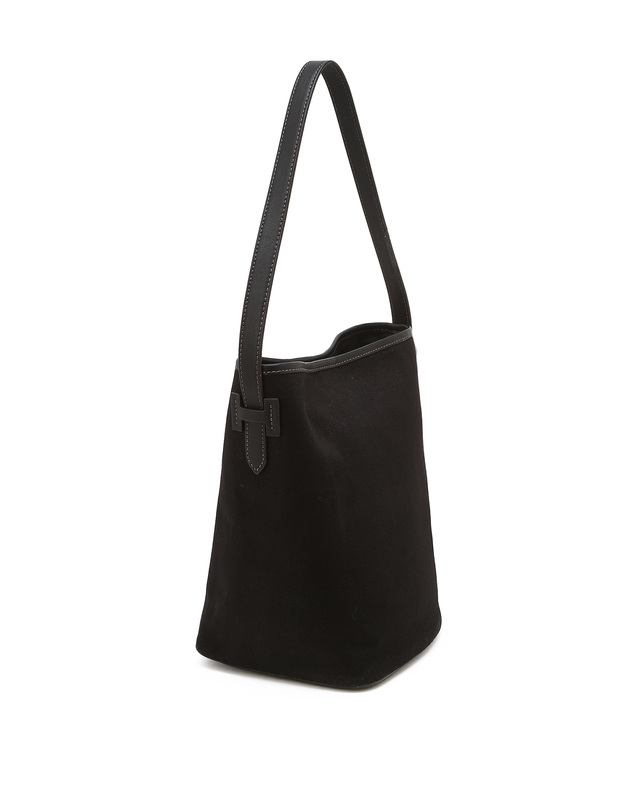 헤지스 액세서리 [H-Nuve] 누베 H 캔버스 레더콤비 블랙 숄더백 M 착용컷