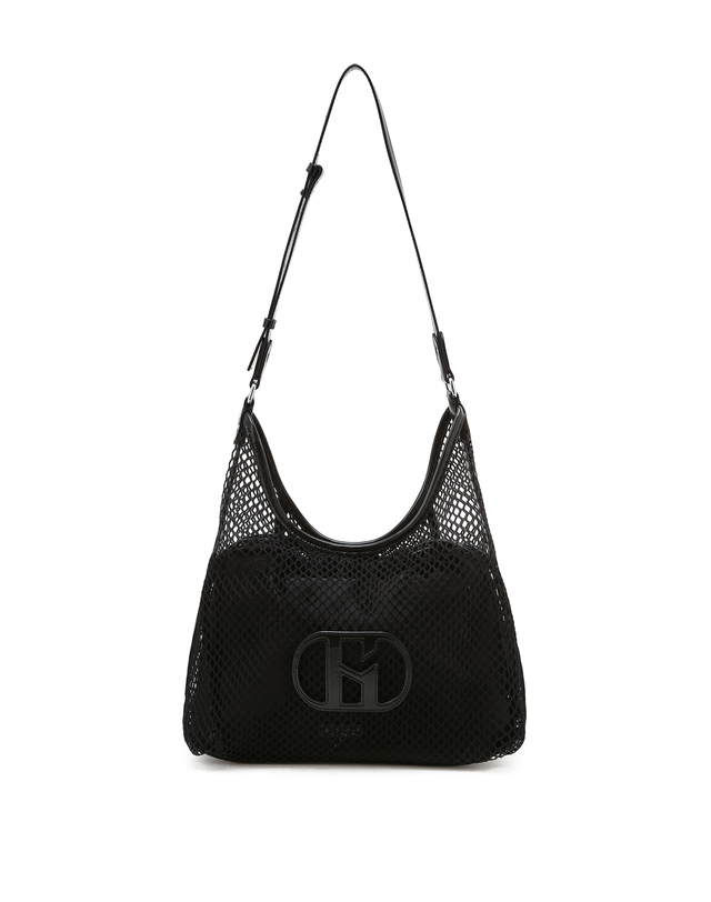 헤지스 액세서리 [H20썸머] 시그니처 H 포인트 블랙 네트 호보 숄더백 M 착용컷
