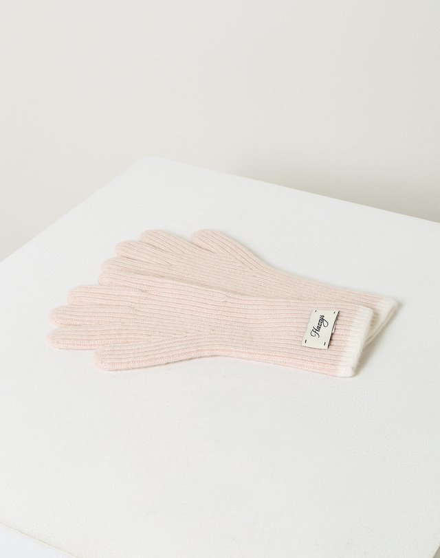 헤지스 액세서리 [스마트폰 터치][Cashmere Blended] 핑크 라인배색 캐시미어혼방 핑거홀 장갑 밝은 핑크 착용컷