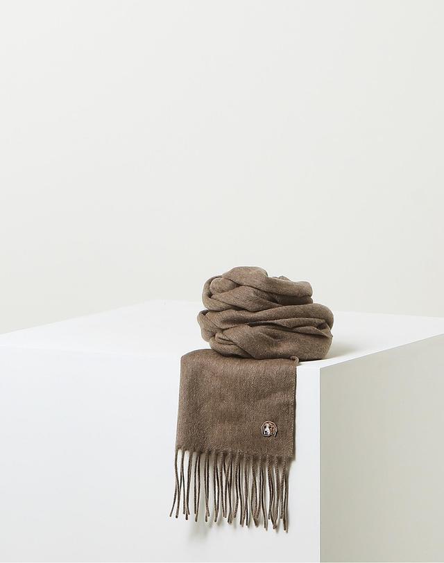헤지스 액세서리 [Cashmere Blended] 카멜 퍼피자수 울캐시미어혼방 머플러 캐멀 착용컷
