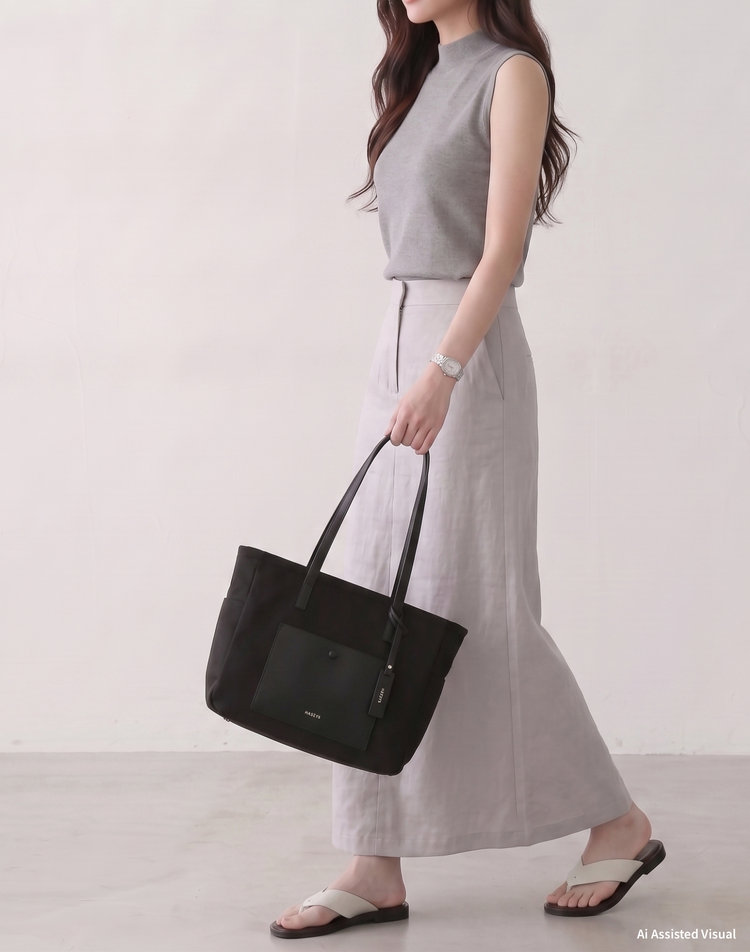 LF [헤지스 액세서리] [온라인단독] [라잇백]블랙 심플 포켓 나일론 탑집 쇼퍼백 HIBA75952BK