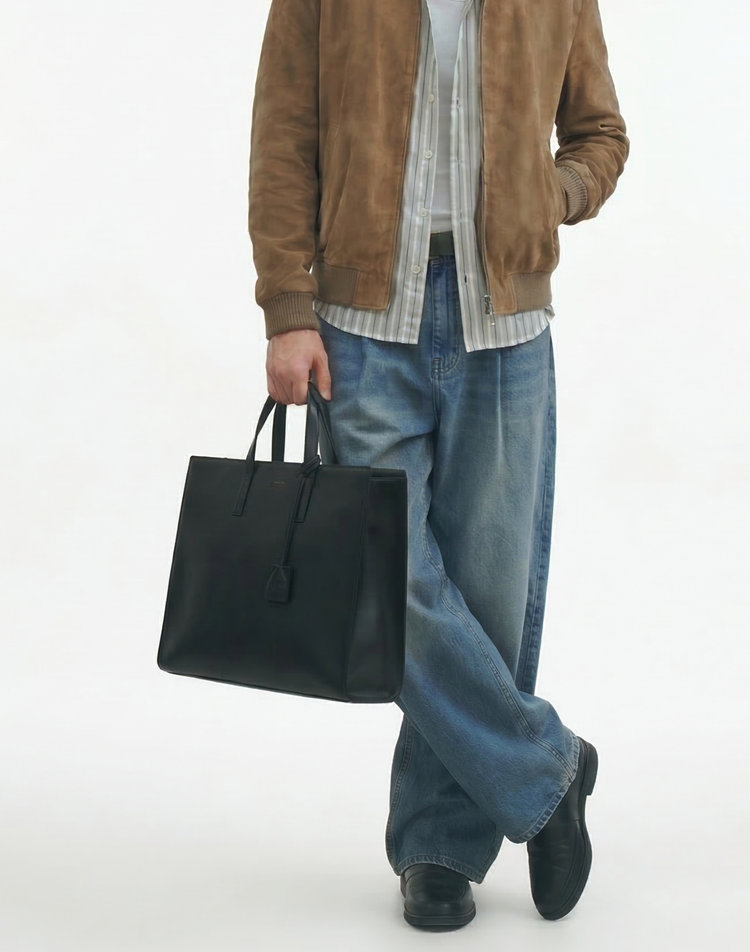 [LF몰 단독][남성BEST][15인치 노트북 수납가능][인기급상승]블랙 단색 가죽 서류가방(HJBA6E959BK)