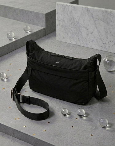 [14인치 노트북 수납 가능][HATCH-BAG] 블랙 나일론 크로스백
